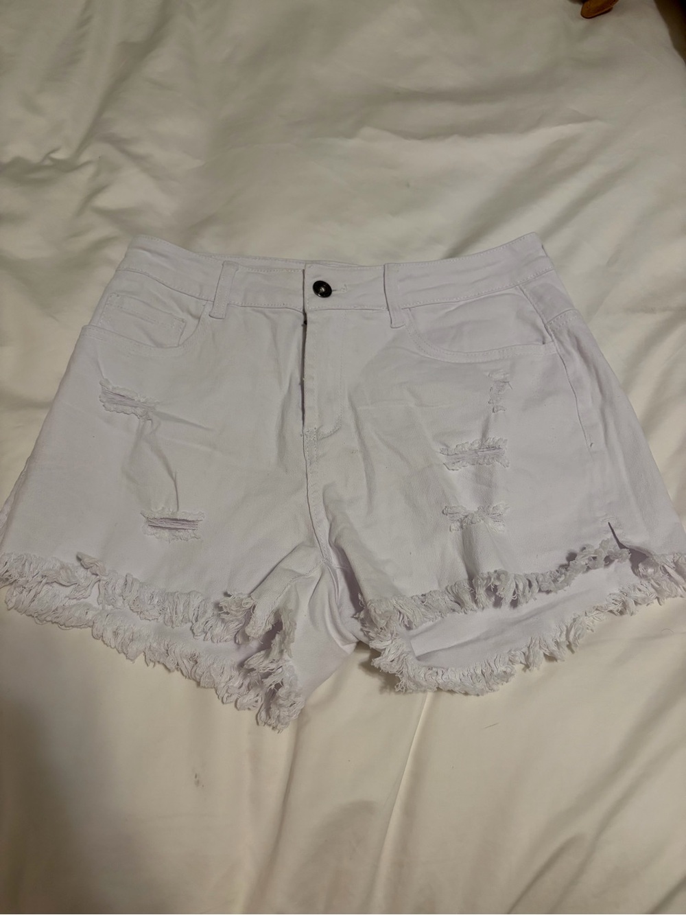 White Frayed Hem Distressed Jean Shorts